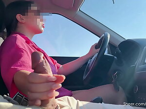 Risky Driving Handjob – Stroking Him To the fullest Steering